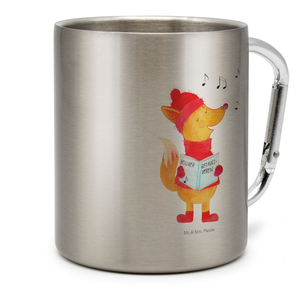 Edelstahlbecher Fuchs Sänger Edelstahltasse, Karabiner, Edelstahlbecher, Outdoor, Camping, Tasse, Becher, Winter, Weihnachten, Weihnachtsdeko, Nikolaus, Advent, Heiligabend, Wintermotiv, Fuchs, Füchse, Sänger, Geschenk Sänger, Singen, Weihnachtslieder