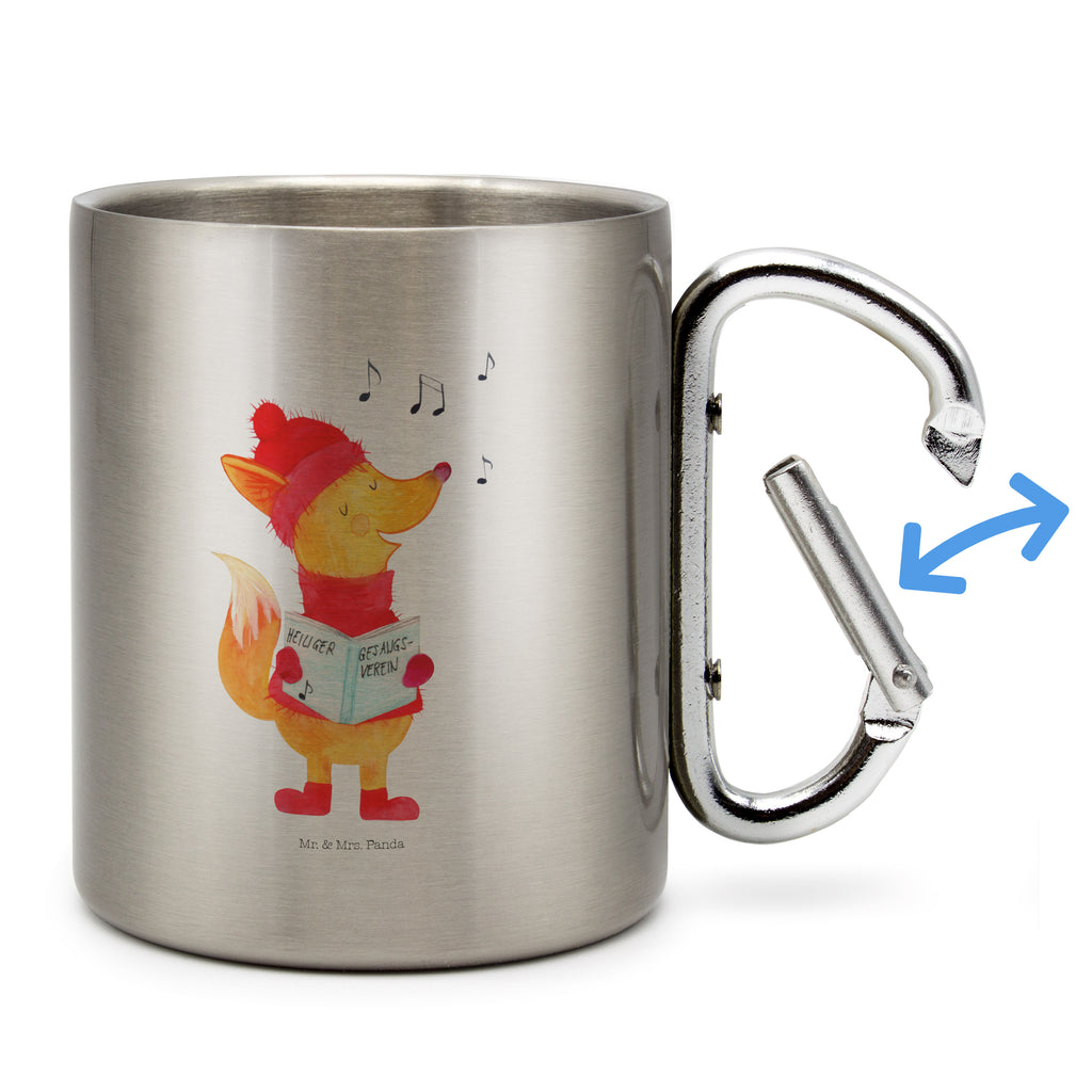 Edelstahlbecher Fuchs Sänger Edelstahltasse, Karabiner, Edelstahlbecher, Outdoor, Camping, Tasse, Becher, Winter, Weihnachten, Weihnachtsdeko, Nikolaus, Advent, Heiligabend, Wintermotiv, Fuchs, Füchse, Sänger, Geschenk Sänger, Singen, Weihnachtslieder