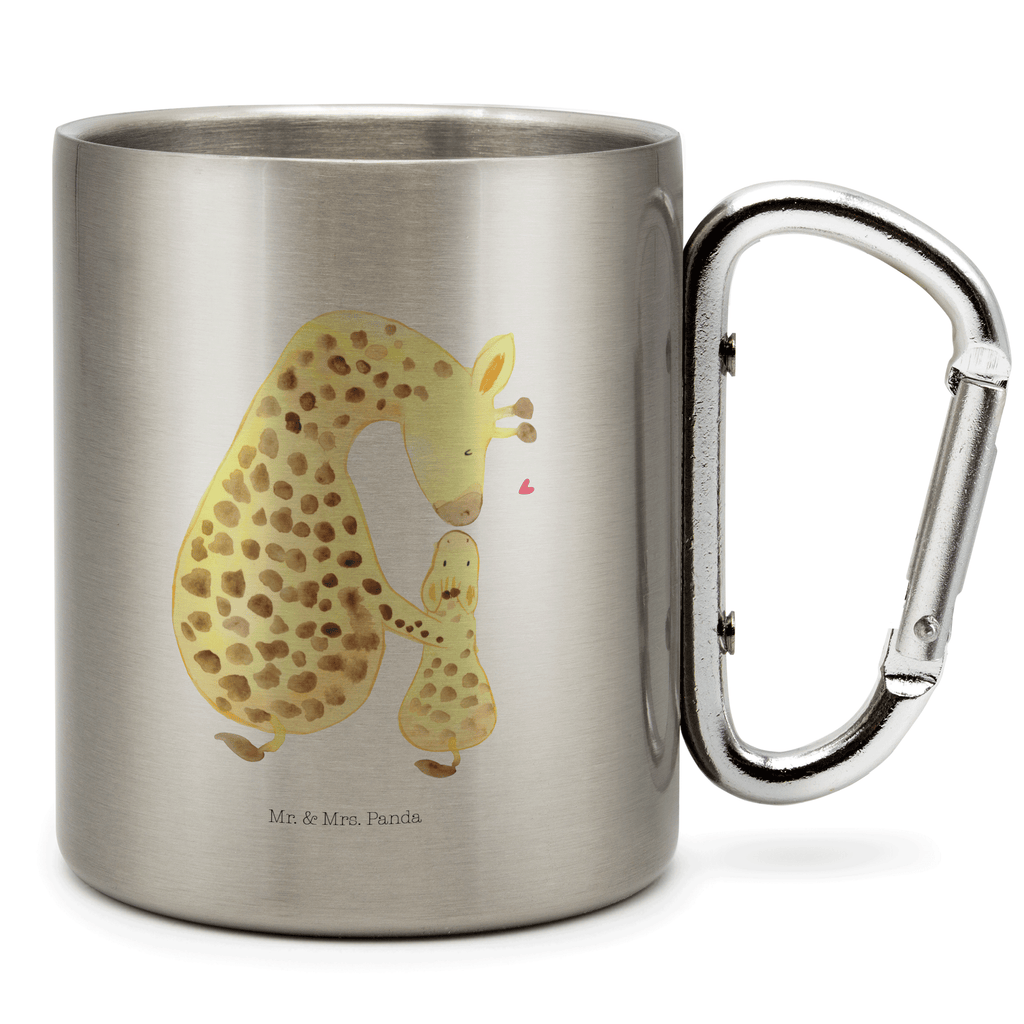 Edelstahlbecher Giraffe mit Kind Edelstahltasse, Karabiner, Edelstahlbecher, Outdoor, Camping, Tasse, Becher, Afrika, Wildtiere, Giraffe, Kind, Mutter, Mama, Tochter, Sohn, Lieblingsmensch