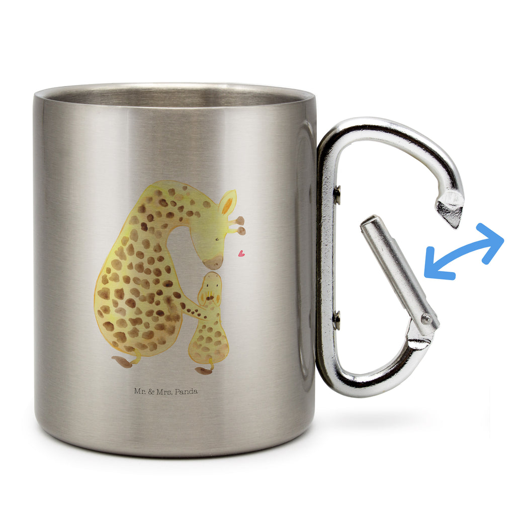 Edelstahlbecher Giraffe mit Kind Edelstahltasse, Karabiner, Edelstahlbecher, Outdoor, Camping, Tasse, Becher, Afrika, Wildtiere, Giraffe, Kind, Mutter, Mama, Tochter, Sohn, Lieblingsmensch