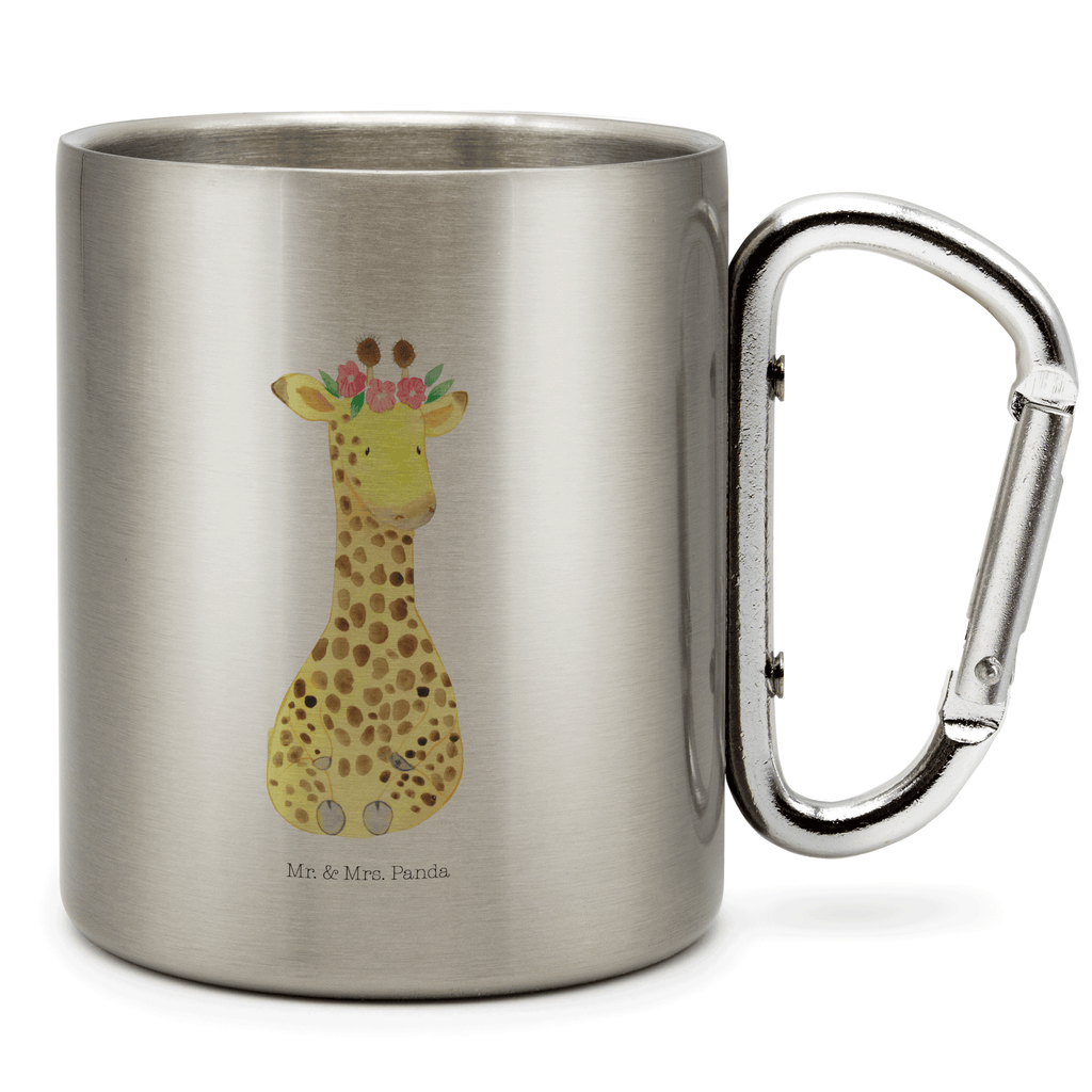 Edelstahlbecher Giraffe Blumenkranz Edelstahltasse, Karabiner, Edelstahlbecher, Outdoor, Camping, Tasse, Becher, Afrika, Wildtiere, Giraffe, Blumenkranz, Abenteurer, Selbstliebe, Freundin