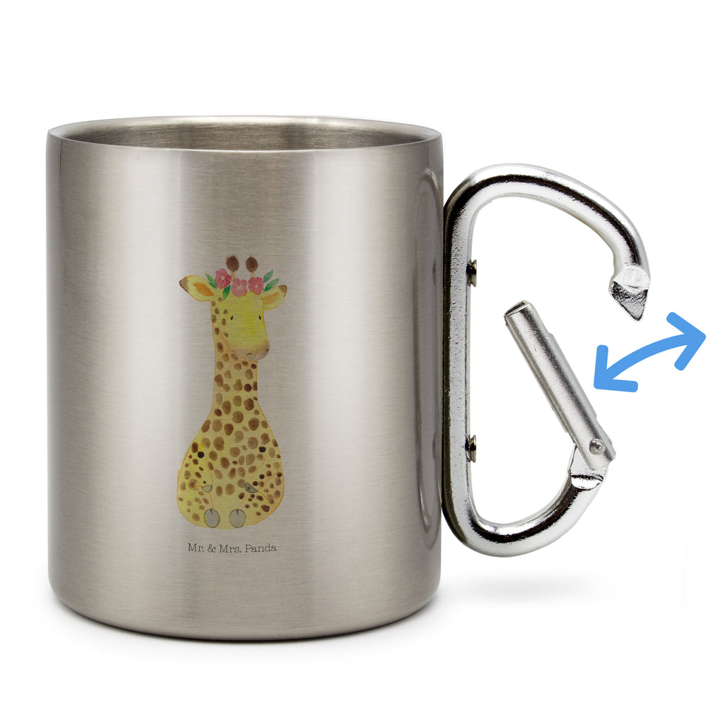 Edelstahlbecher Giraffe Blumenkranz Edelstahltasse, Karabiner, Edelstahlbecher, Outdoor, Camping, Tasse, Becher, Afrika, Wildtiere, Giraffe, Blumenkranz, Abenteurer, Selbstliebe, Freundin