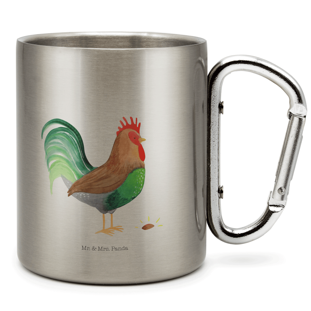 Edelstahlbecher Hahn mit Korn Edelstahltasse, Karabiner, Edelstahlbecher, Outdoor, Camping, Tasse, Becher, Bauernhof, Hoftiere, Landwirt, Landwirtin, Hahn, Korn, Henne, Eier, Natur