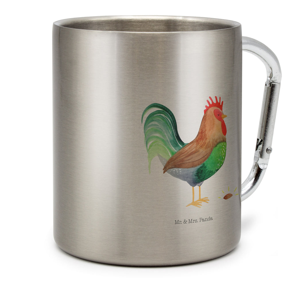 Edelstahlbecher Hahn mit Korn Edelstahltasse, Karabiner, Edelstahlbecher, Outdoor, Camping, Tasse, Becher, Bauernhof, Hoftiere, Landwirt, Landwirtin, Hahn, Korn, Henne, Eier, Natur