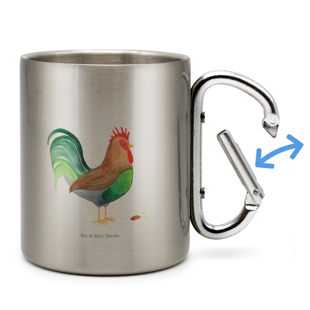 Edelstahlbecher Hahn mit Korn Edelstahltasse, Karabiner, Edelstahlbecher, Outdoor, Camping, Tasse, Becher, Bauernhof, Hoftiere, Landwirt, Landwirtin, Hahn, Korn, Henne, Eier, Natur