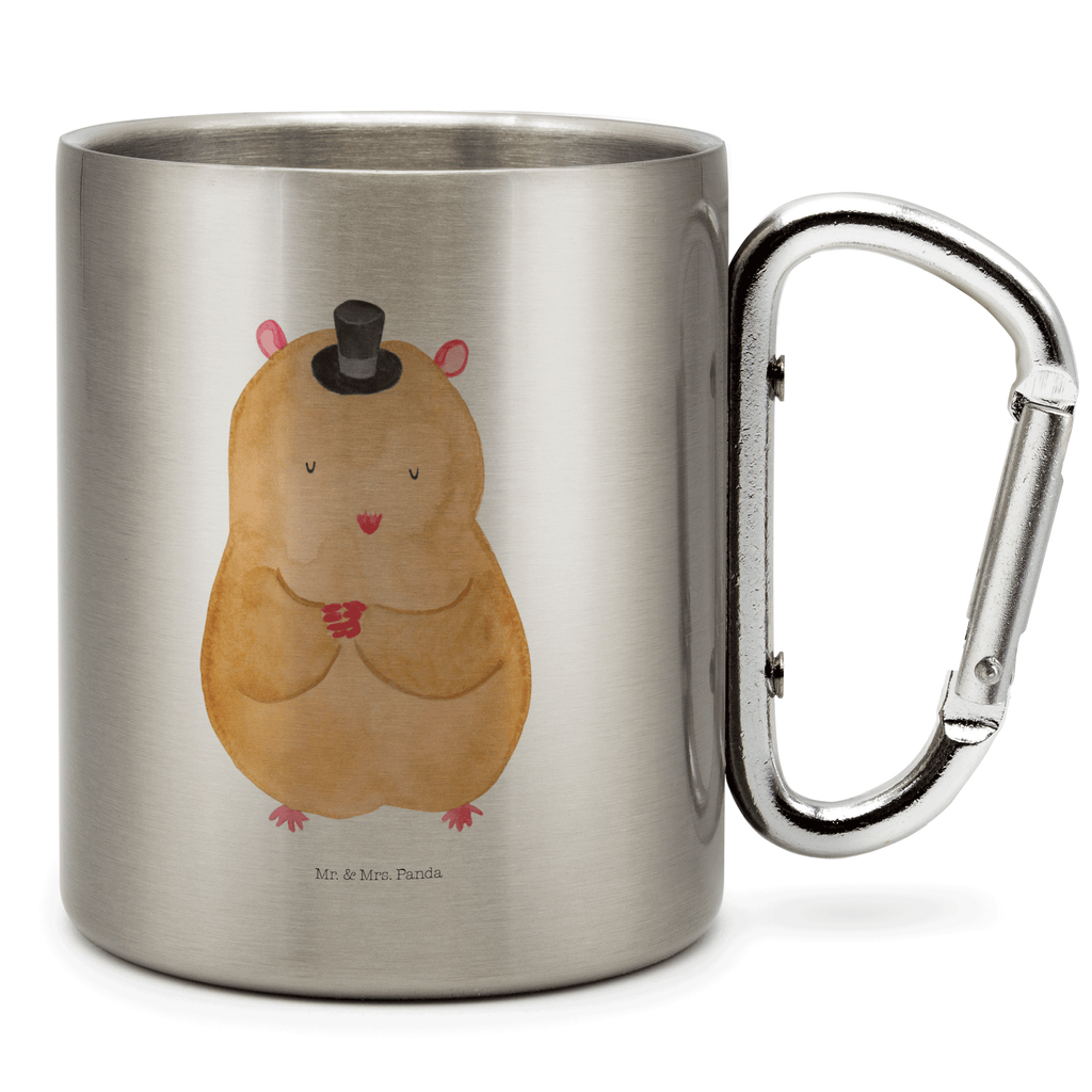 Edelstahlbecher Hamster mit Hut Edelstahltasse, Karabiner, Edelstahlbecher, Outdoor, Camping, Tasse, Becher, Tiermotive, Gute Laune, lustige Sprüche, Tiere, Hamster, Hut, Magier, Zylinder, Zwerghamster, Zauberer, Houdini