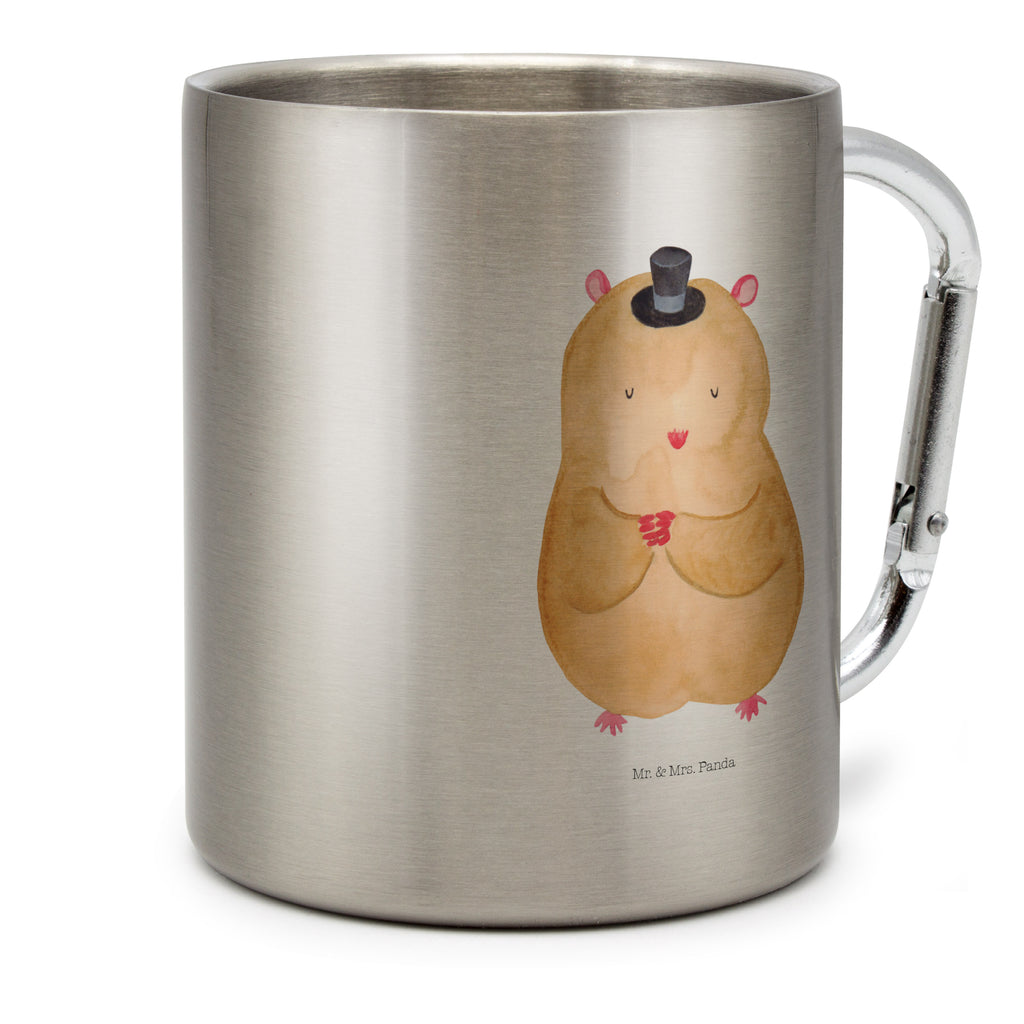 Edelstahlbecher Hamster mit Hut Edelstahltasse, Karabiner, Edelstahlbecher, Outdoor, Camping, Tasse, Becher, Tiermotive, Gute Laune, lustige Sprüche, Tiere, Hamster, Hut, Magier, Zylinder, Zwerghamster, Zauberer, Houdini
