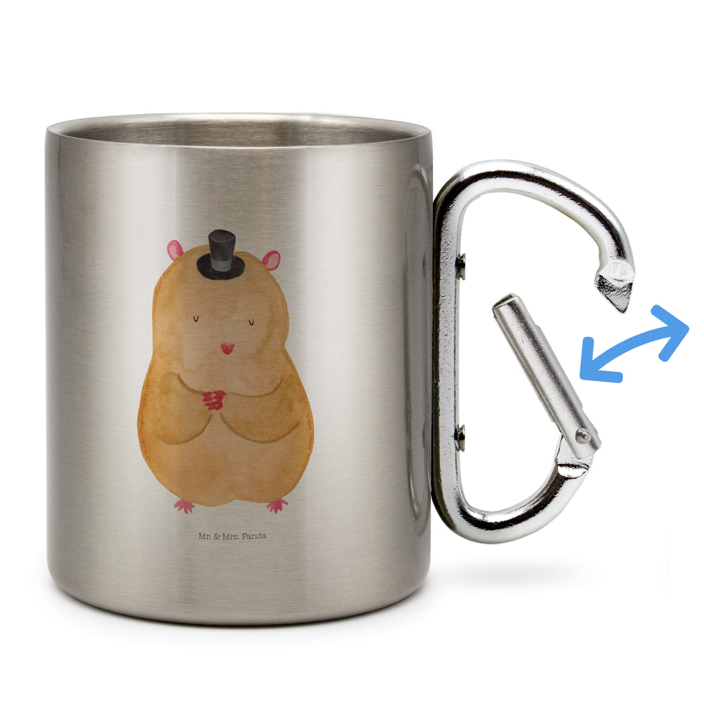 Edelstahlbecher Hamster mit Hut Edelstahltasse, Karabiner, Edelstahlbecher, Outdoor, Camping, Tasse, Becher, Tiermotive, Gute Laune, lustige Sprüche, Tiere, Hamster, Hut, Magier, Zylinder, Zwerghamster, Zauberer, Houdini