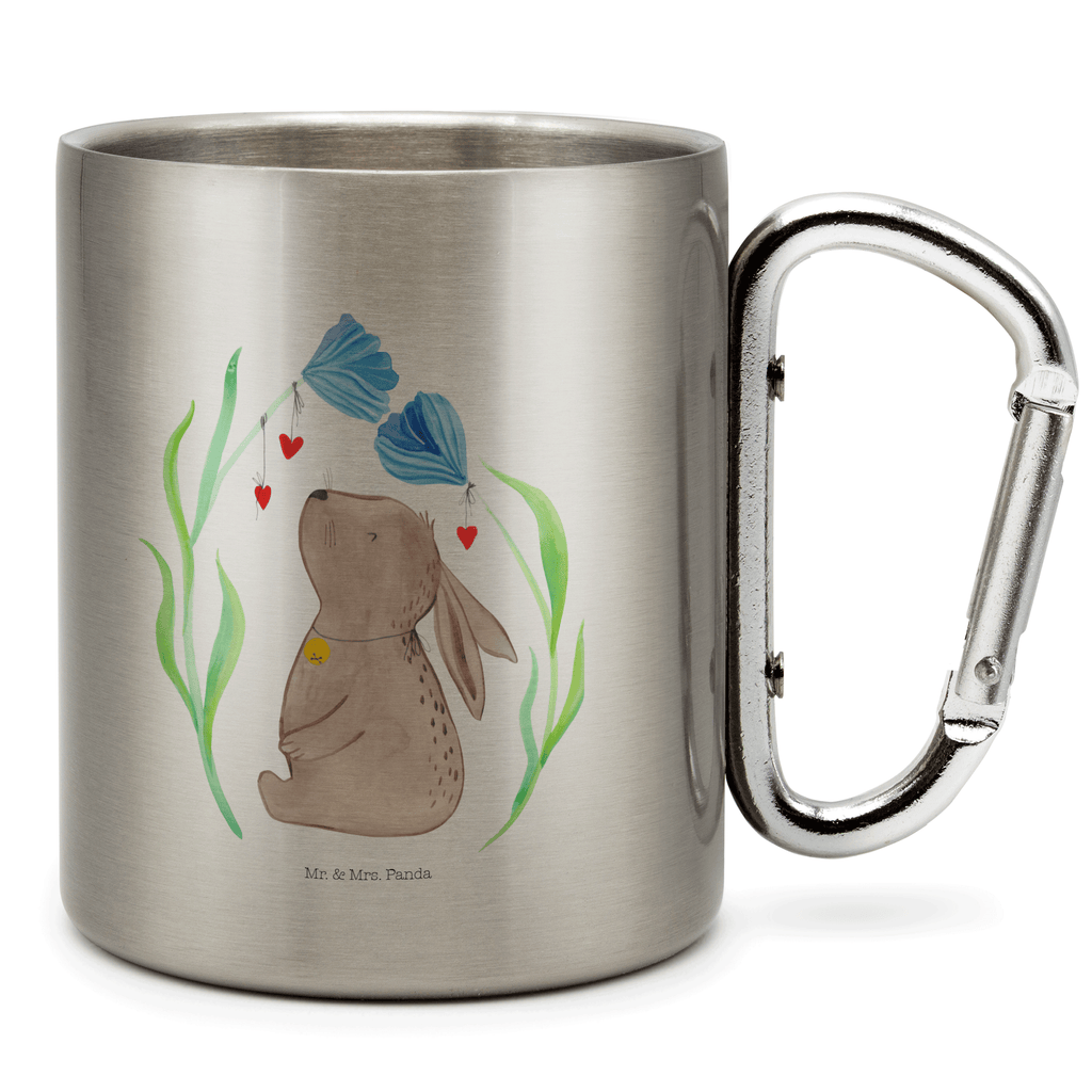 Edelstahlbecher Hase Blume Edelstahltasse, Karabiner, Edelstahlbecher, Outdoor, Camping, Tasse, Becher, Ostern, Osterhase, Ostergeschenke, Osternest, Osterdeko, Geschenk zu Ostern, Hase, Kaninchen, Kind, Taufe, Taufgeschenk, Geburt, Schwangerschaft, erstes Kind, Kindergeburtstag, Geburtstag, Hoffnung, Träume
