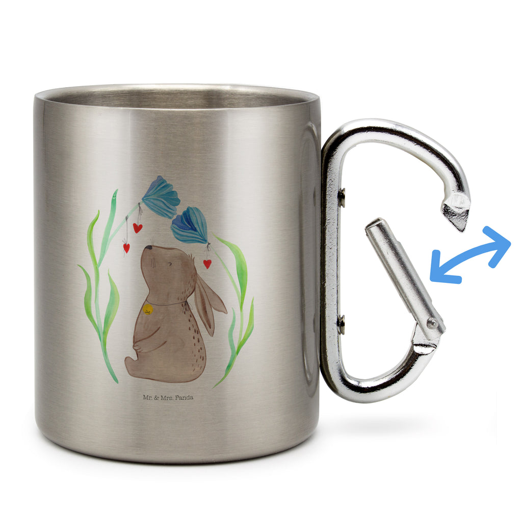 Edelstahlbecher Hase Blume Edelstahltasse, Karabiner, Edelstahlbecher, Outdoor, Camping, Tasse, Becher, Ostern, Osterhase, Ostergeschenke, Osternest, Osterdeko, Geschenk zu Ostern, Hase, Kaninchen, Kind, Taufe, Taufgeschenk, Geburt, Schwangerschaft, erstes Kind, Kindergeburtstag, Geburtstag, Hoffnung, Träume