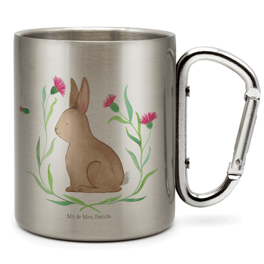 Edelstahlbecher Hase sitzend Edelstahltasse, Karabiner, Edelstahlbecher, Outdoor, Camping, Tasse, Becher, Ostern, Osterhase, Ostergeschenke, Osternest, Osterdeko, Geschenk zu Ostern, Frohe Ostern, Ostergrüße, Osterblume, Liebe, Grüße, Hase, Kaninchen