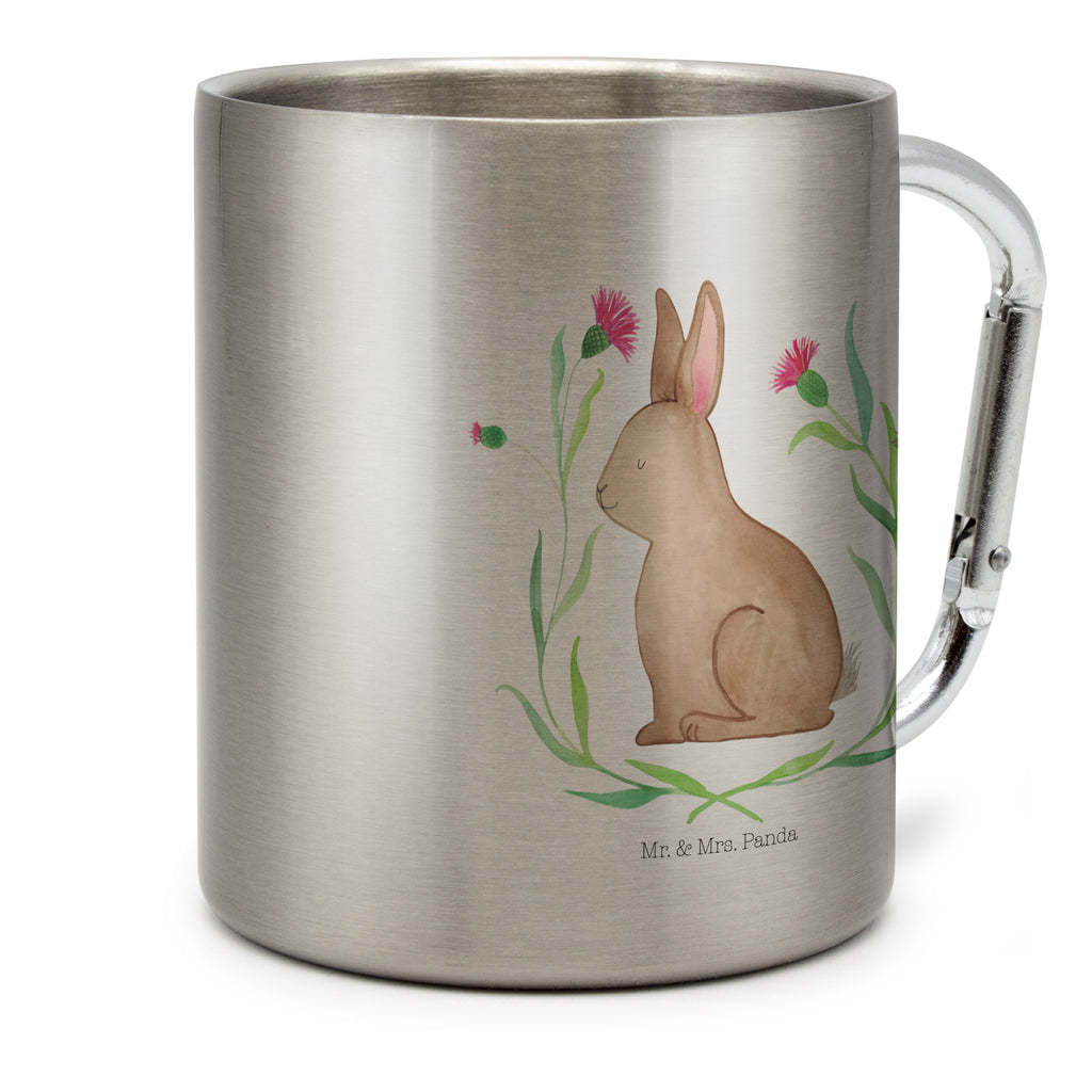 Edelstahlbecher Hase sitzend Edelstahltasse, Karabiner, Edelstahlbecher, Outdoor, Camping, Tasse, Becher, Ostern, Osterhase, Ostergeschenke, Osternest, Osterdeko, Geschenk zu Ostern, Frohe Ostern, Ostergrüße, Osterblume, Liebe, Grüße, Hase, Kaninchen