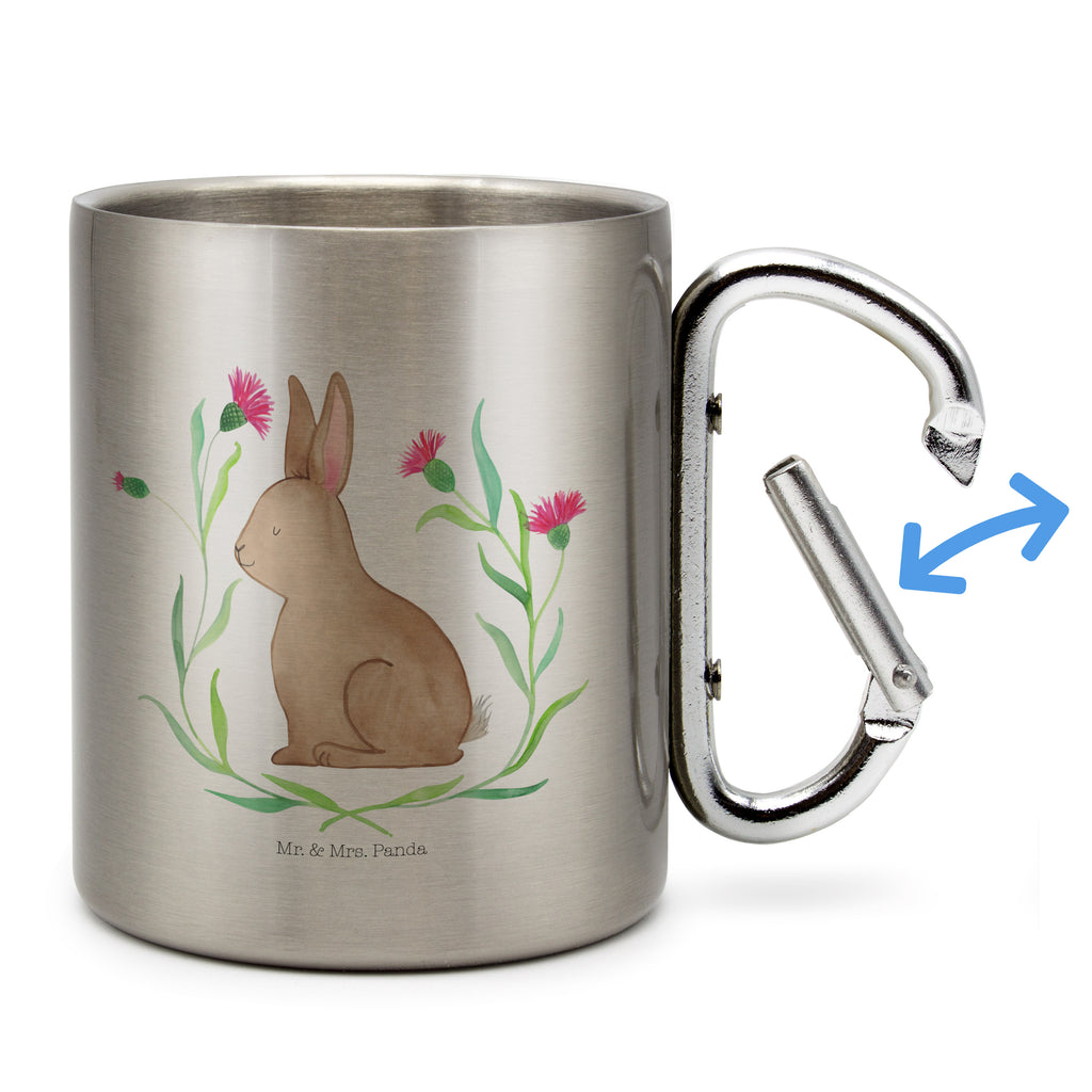 Edelstahlbecher Hase sitzend Edelstahltasse, Karabiner, Edelstahlbecher, Outdoor, Camping, Tasse, Becher, Ostern, Osterhase, Ostergeschenke, Osternest, Osterdeko, Geschenk zu Ostern, Frohe Ostern, Ostergrüße, Osterblume, Liebe, Grüße, Hase, Kaninchen