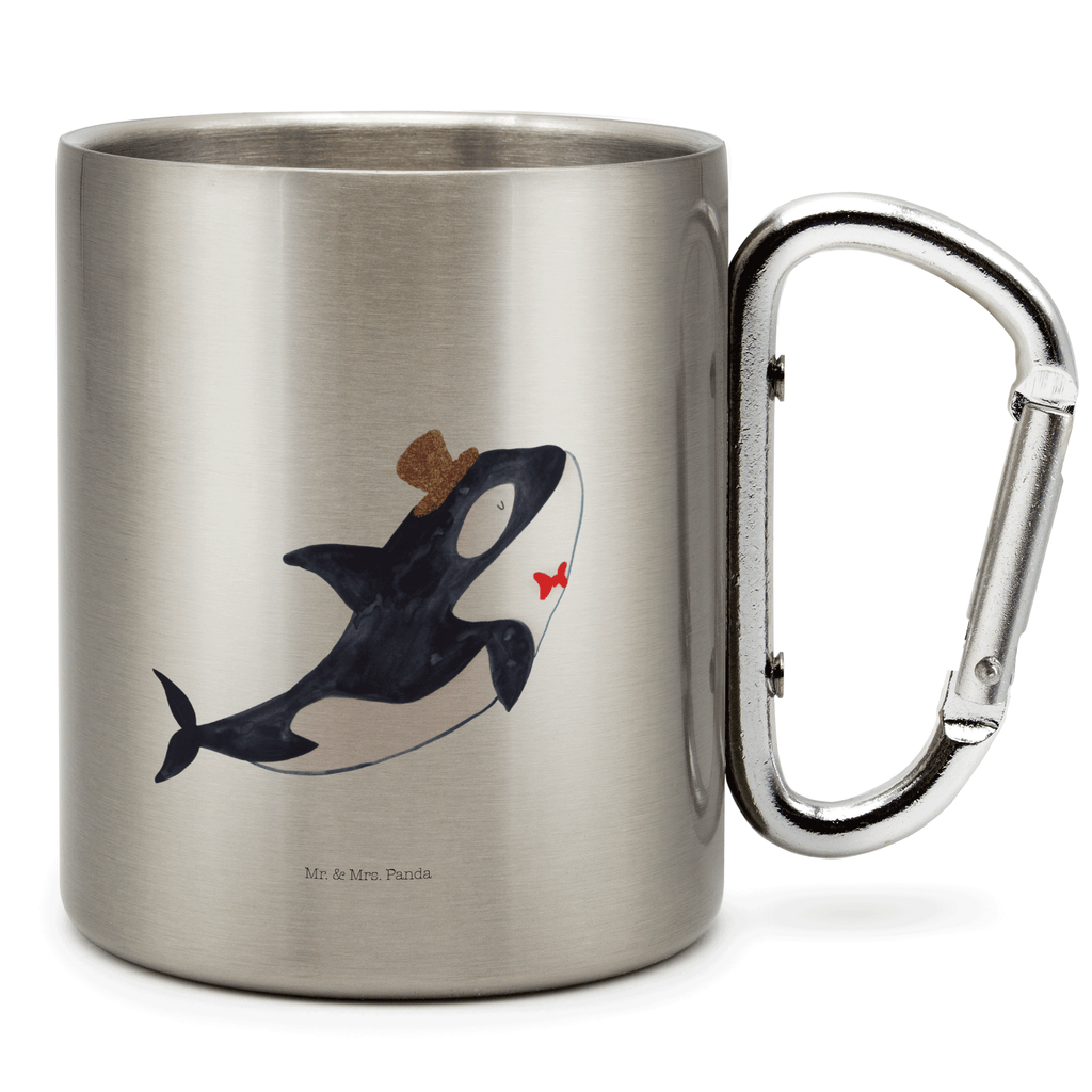 Edelstahlbecher Orca Zylinder Edelstahltasse, Karabiner, Edelstahlbecher, Outdoor, Camping, Tasse, Becher, Meerestiere, Meer, Urlaub, Narwal, Glitter, Konfetti, Glitzer, Geburtstag, Feier, Fete, Fest, Glückwunsch, Orca