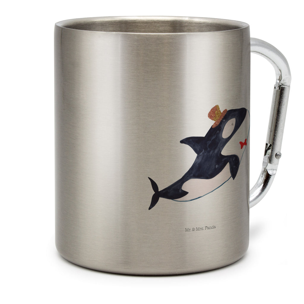 Edelstahlbecher Orca Zylinder Edelstahltasse, Karabiner, Edelstahlbecher, Outdoor, Camping, Tasse, Becher, Meerestiere, Meer, Urlaub, Narwal, Glitter, Konfetti, Glitzer, Geburtstag, Feier, Fete, Fest, Glückwunsch, Orca