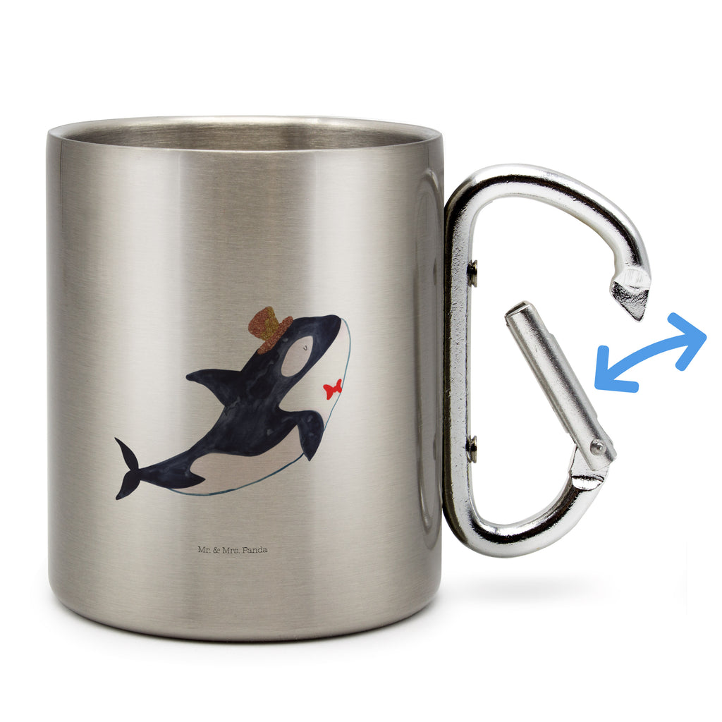 Edelstahlbecher Orca Zylinder Edelstahltasse, Karabiner, Edelstahlbecher, Outdoor, Camping, Tasse, Becher, Meerestiere, Meer, Urlaub, Narwal, Glitter, Konfetti, Glitzer, Geburtstag, Feier, Fete, Fest, Glückwunsch, Orca