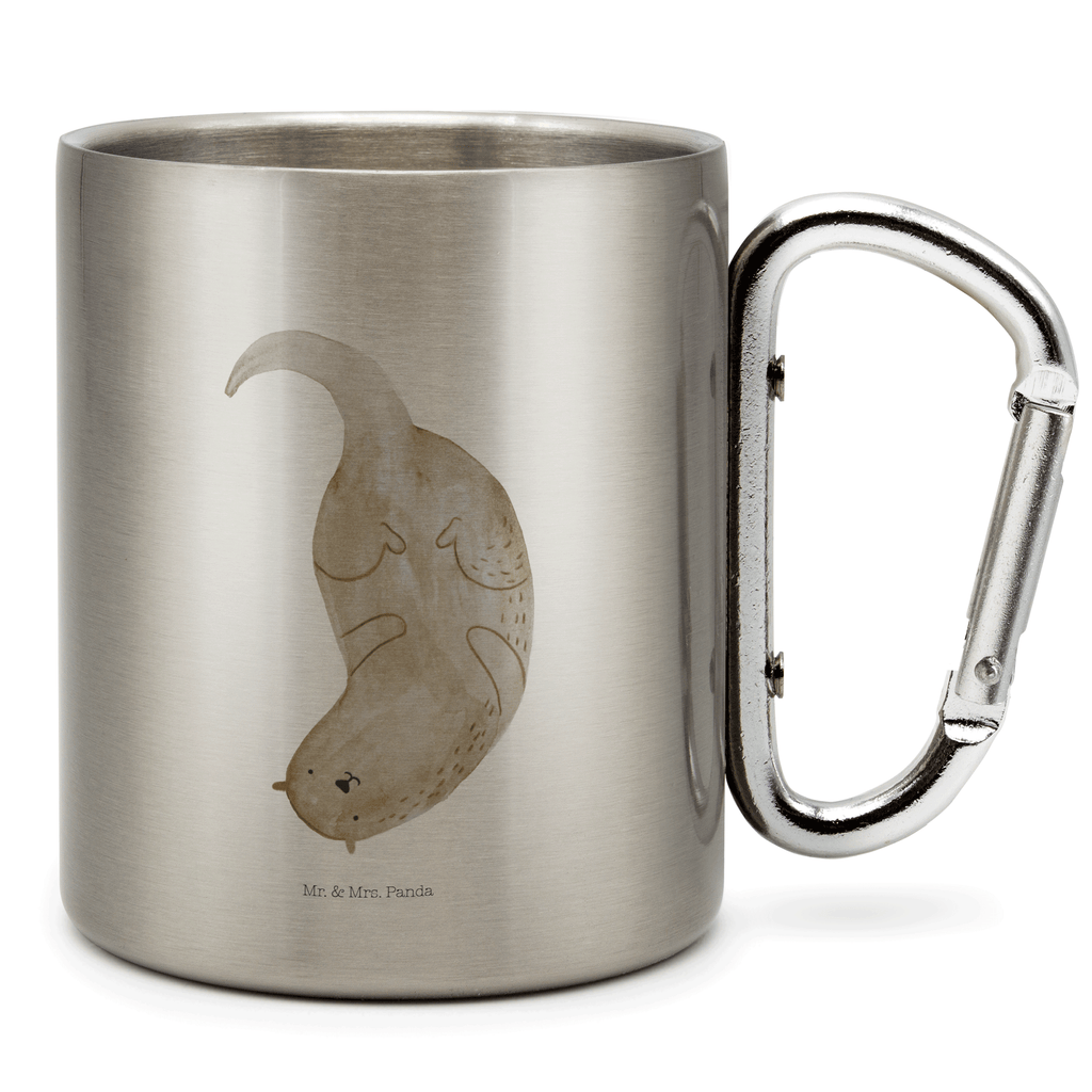 Edelstahlbecher Otter kopfüber Edelstahltasse, Karabiner, Edelstahlbecher, Outdoor, Camping, Tasse, Becher, Otter, Fischotter, Seeotter, Otter Seeotter See Otter
