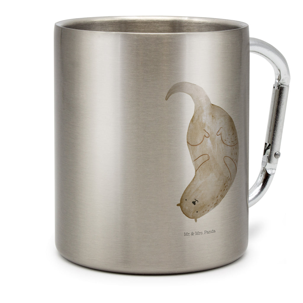 Edelstahlbecher Otter kopfüber Edelstahltasse, Karabiner, Edelstahlbecher, Outdoor, Camping, Tasse, Becher, Otter, Fischotter, Seeotter, Otter Seeotter See Otter