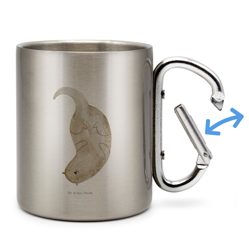 Edelstahlbecher Otter kopfüber Edelstahltasse, Karabiner, Edelstahlbecher, Outdoor, Camping, Tasse, Becher, Otter, Fischotter, Seeotter, Otter Seeotter See Otter