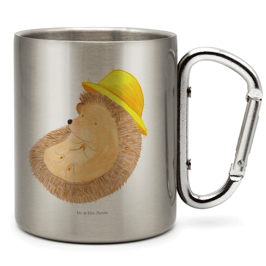 Edelstahlbecher Igel betet Edelstahltasse, Karabiner, Edelstahlbecher, Outdoor, Camping, Tasse, Becher, Tiermotive, Gute Laune, lustige Sprüche, Tiere, Igel, Igel mit Hut, Sonnenhut, Gott, Amen, beten, Leben, Dankbarkeit, Dankbar sein, dankbar, genießen