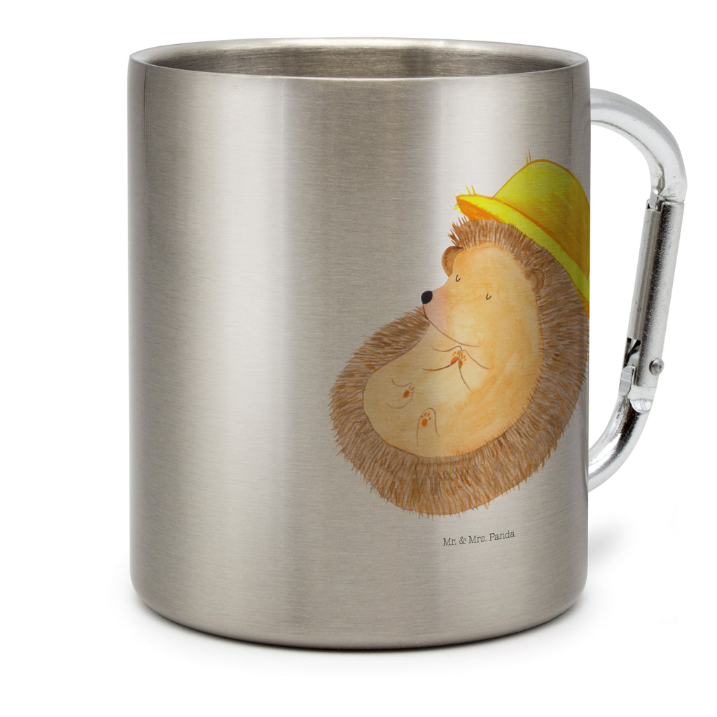Edelstahlbecher Igel betet Edelstahltasse, Karabiner, Edelstahlbecher, Outdoor, Camping, Tasse, Becher, Tiermotive, Gute Laune, lustige Sprüche, Tiere, Igel, Igel mit Hut, Sonnenhut, Gott, Amen, beten, Leben, Dankbarkeit, Dankbar sein, dankbar, genießen