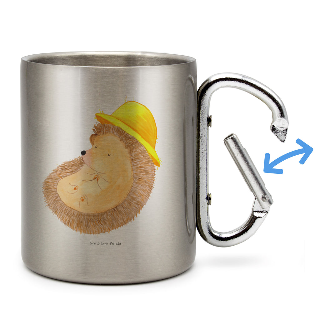 Edelstahlbecher Igel betet Edelstahltasse, Karabiner, Edelstahlbecher, Outdoor, Camping, Tasse, Becher, Tiermotive, Gute Laune, lustige Sprüche, Tiere, Igel, Igel mit Hut, Sonnenhut, Gott, Amen, beten, Leben, Dankbarkeit, Dankbar sein, dankbar, genießen