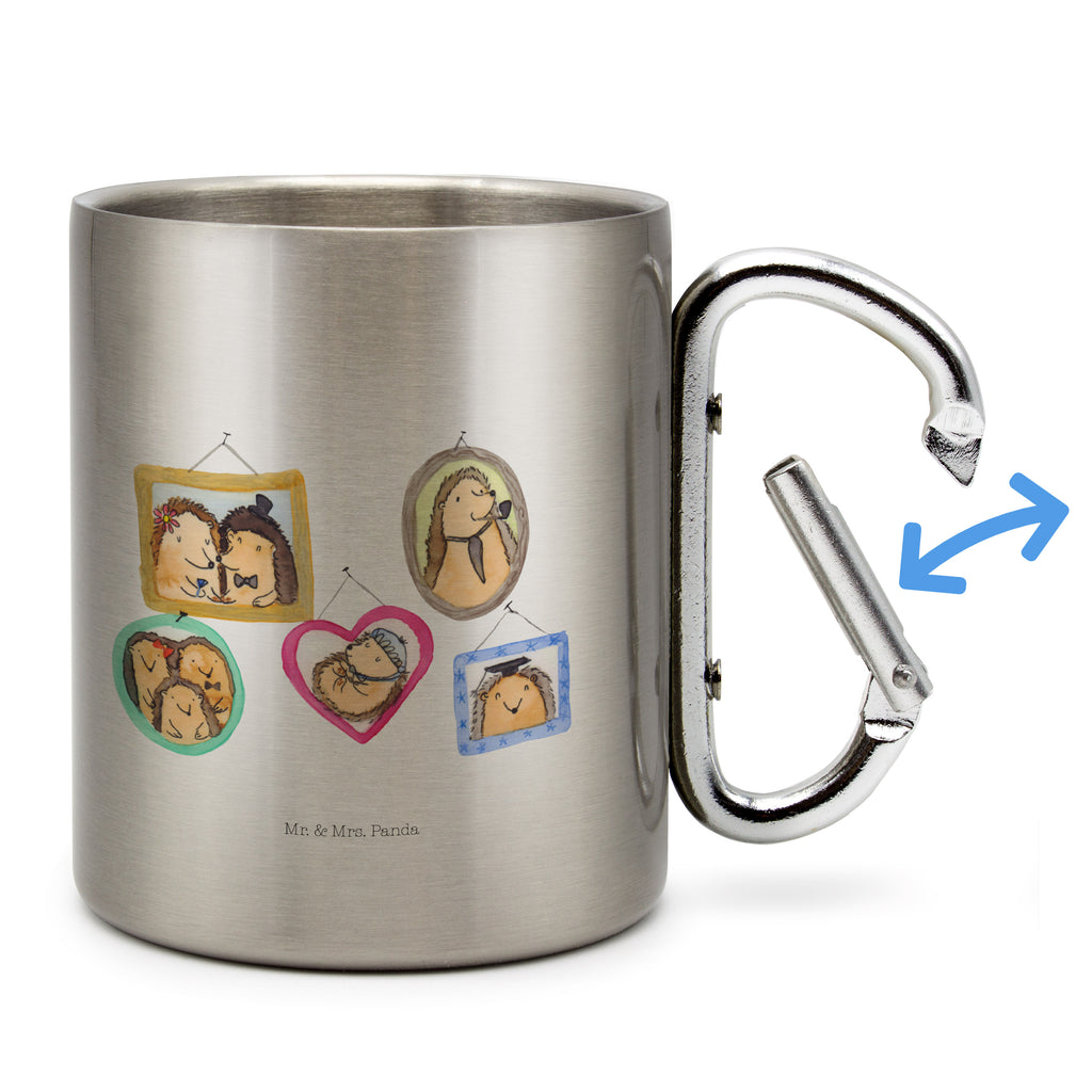 Edelstahlbecher Igel Familie Edelstahltasse, Karabiner, Edelstahlbecher, Outdoor, Camping, Tasse, Becher, Familie, Vatertag, Muttertag, Bruder, Schwester, Mama, Papa, Oma, Opa, Liebe, Igel, Bilder, Zusammenhalt, Glück