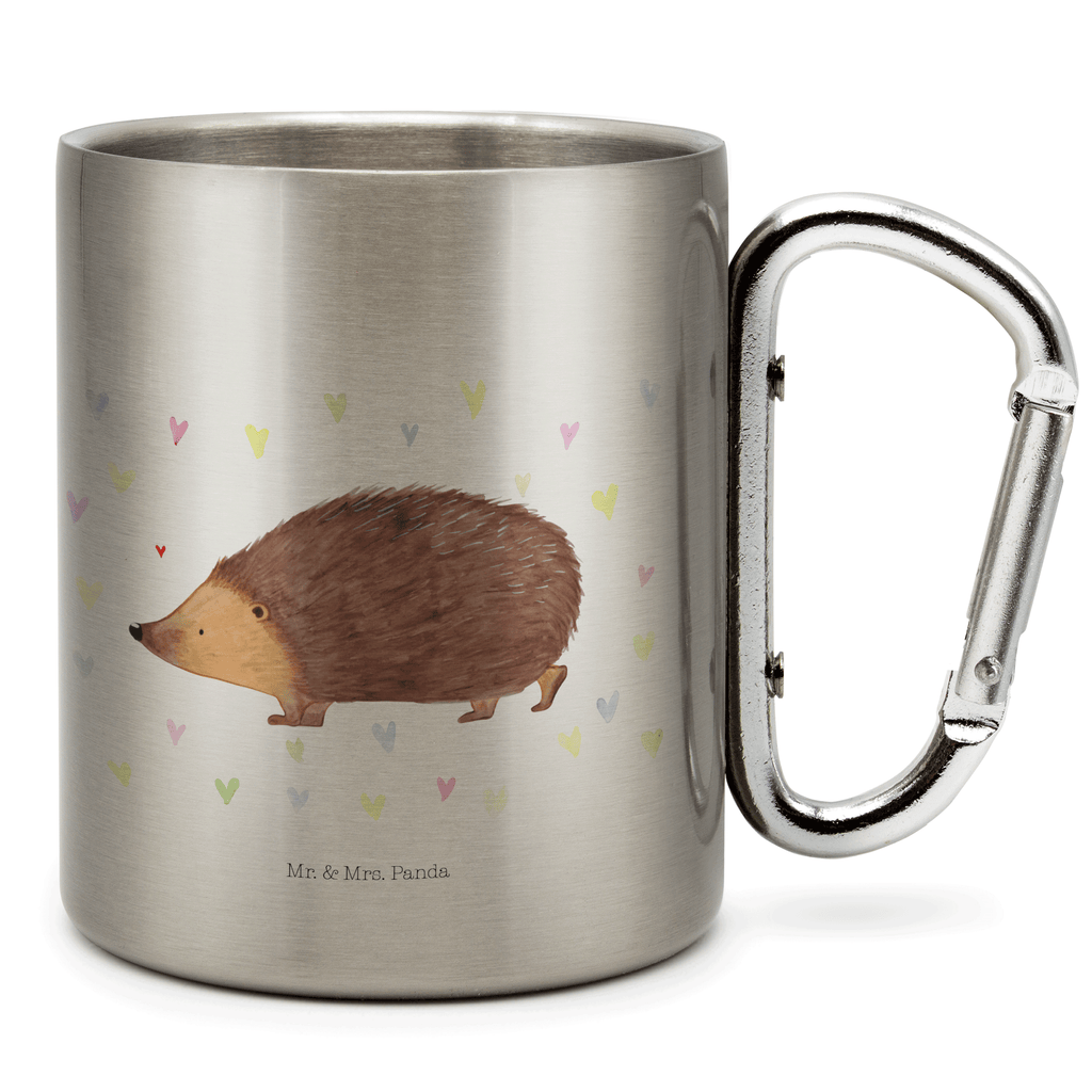 Edelstahlbecher Igel Herzen Edelstahltasse, Karabiner, Edelstahlbecher, Outdoor, Camping, Tasse, Becher, Tiermotive, Gute Laune, lustige Sprüche, Tiere, Liebe, Herz, Herzen, Igel, Vertrauen, Kuss, Leben