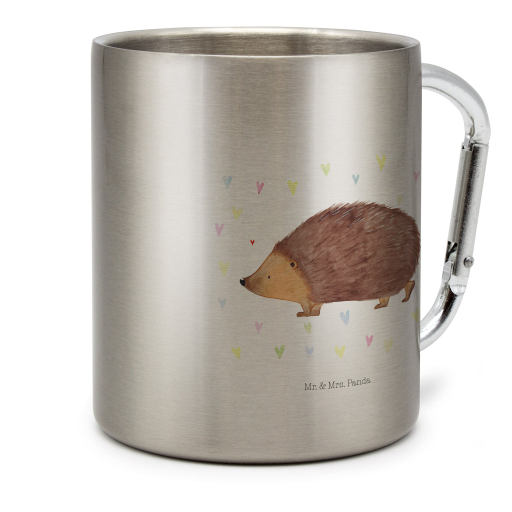 Edelstahlbecher Igel Herzen Edelstahltasse, Karabiner, Edelstahlbecher, Outdoor, Camping, Tasse, Becher, Tiermotive, Gute Laune, lustige Sprüche, Tiere, Liebe, Herz, Herzen, Igel, Vertrauen, Kuss, Leben