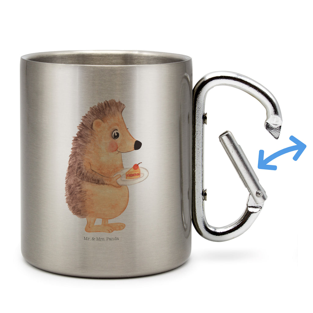 Edelstahlbecher Igel mit Kuchenstück Edelstahltasse, Karabiner, Edelstahlbecher, Outdoor, Camping, Tasse, Becher, Tiermotive, Gute Laune, lustige Sprüche, Tiere, Igel, Essen Spruch, Kuchen, Backen Geschenk, Kuchen backen, Einladung Party, Geburtstagskuchen, Torte
