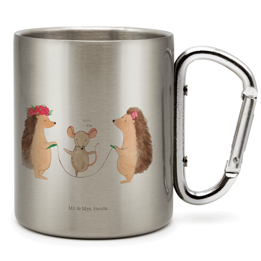 Edelstahlbecher Igel Seilhüpfen Edelstahltasse, Karabiner, Edelstahlbecher, Outdoor, Camping, Tasse, Becher, Tiermotive, Gute Laune, lustige Sprüche, Tiere, Igel, Maus, Seilspringen, Seilhüpfen, Kinder, Kindergarten