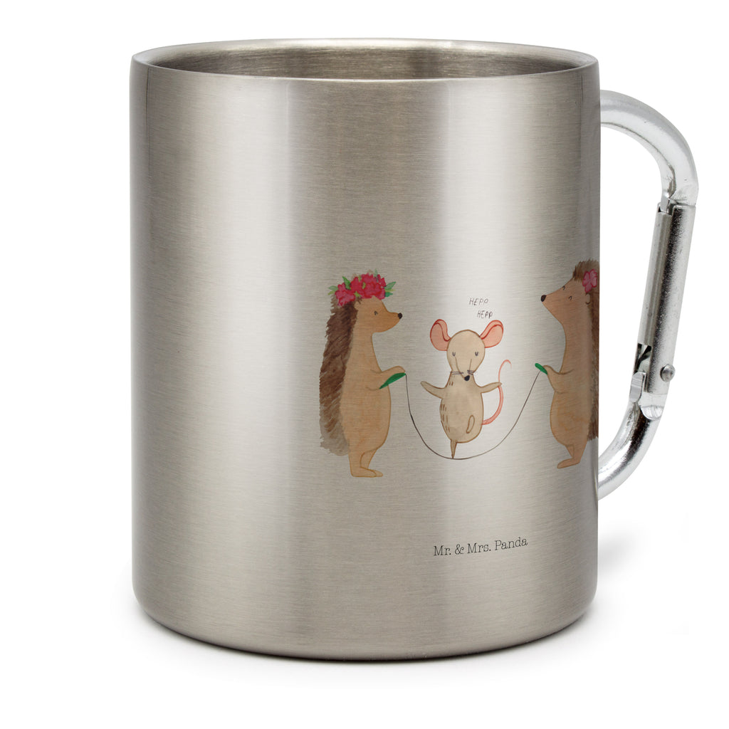 Edelstahlbecher Igel Seilhüpfen Edelstahltasse, Karabiner, Edelstahlbecher, Outdoor, Camping, Tasse, Becher, Tiermotive, Gute Laune, lustige Sprüche, Tiere, Igel, Maus, Seilspringen, Seilhüpfen, Kinder, Kindergarten