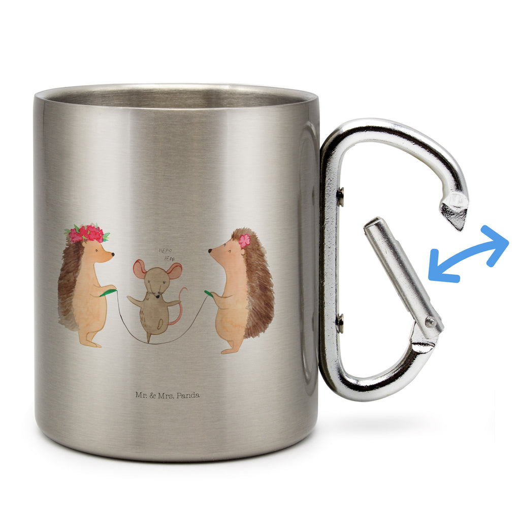 Edelstahlbecher Igel Seilhüpfen Edelstahltasse, Karabiner, Edelstahlbecher, Outdoor, Camping, Tasse, Becher, Tiermotive, Gute Laune, lustige Sprüche, Tiere, Igel, Maus, Seilspringen, Seilhüpfen, Kinder, Kindergarten