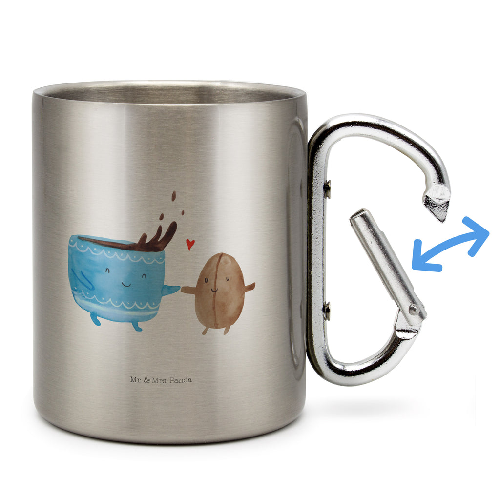 Edelstahlbecher Kaffee Bohne Edelstahltasse, Karabiner, Edelstahlbecher, Outdoor, Camping, Tasse, Becher, Tiermotive, Gute Laune, lustige Sprüche, Tiere, Kaffee, Kaffeebohne, Genuss, Zufriedenheit, Glück