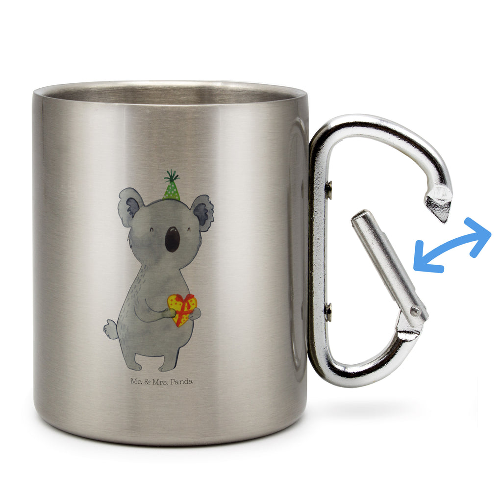 Edelstahlbecher Koala Geschenk Edelstahltasse, Karabiner, Edelstahlbecher, Outdoor, Camping, Tasse, Becher, Koala, Koalabär, Geschenk, Geburtstag, Party