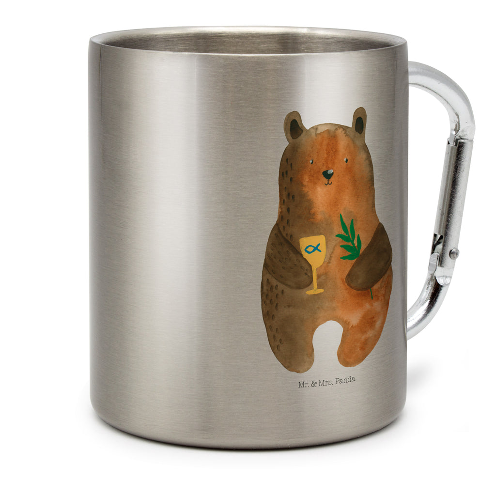 Edelstahlbecher Konfirmation-Bär Edelstahltasse, Karabiner, Edelstahlbecher, Outdoor, Camping, Tasse, Becher, Bär, Teddy, Teddybär, Konfirmation, Kirche, evangelisch, Gottesdienst