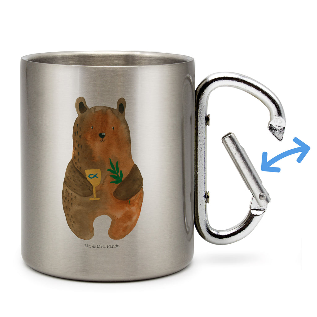 Edelstahlbecher Konfirmation-Bär Edelstahltasse, Karabiner, Edelstahlbecher, Outdoor, Camping, Tasse, Becher, Bär, Teddy, Teddybär, Konfirmation, Kirche, evangelisch, Gottesdienst