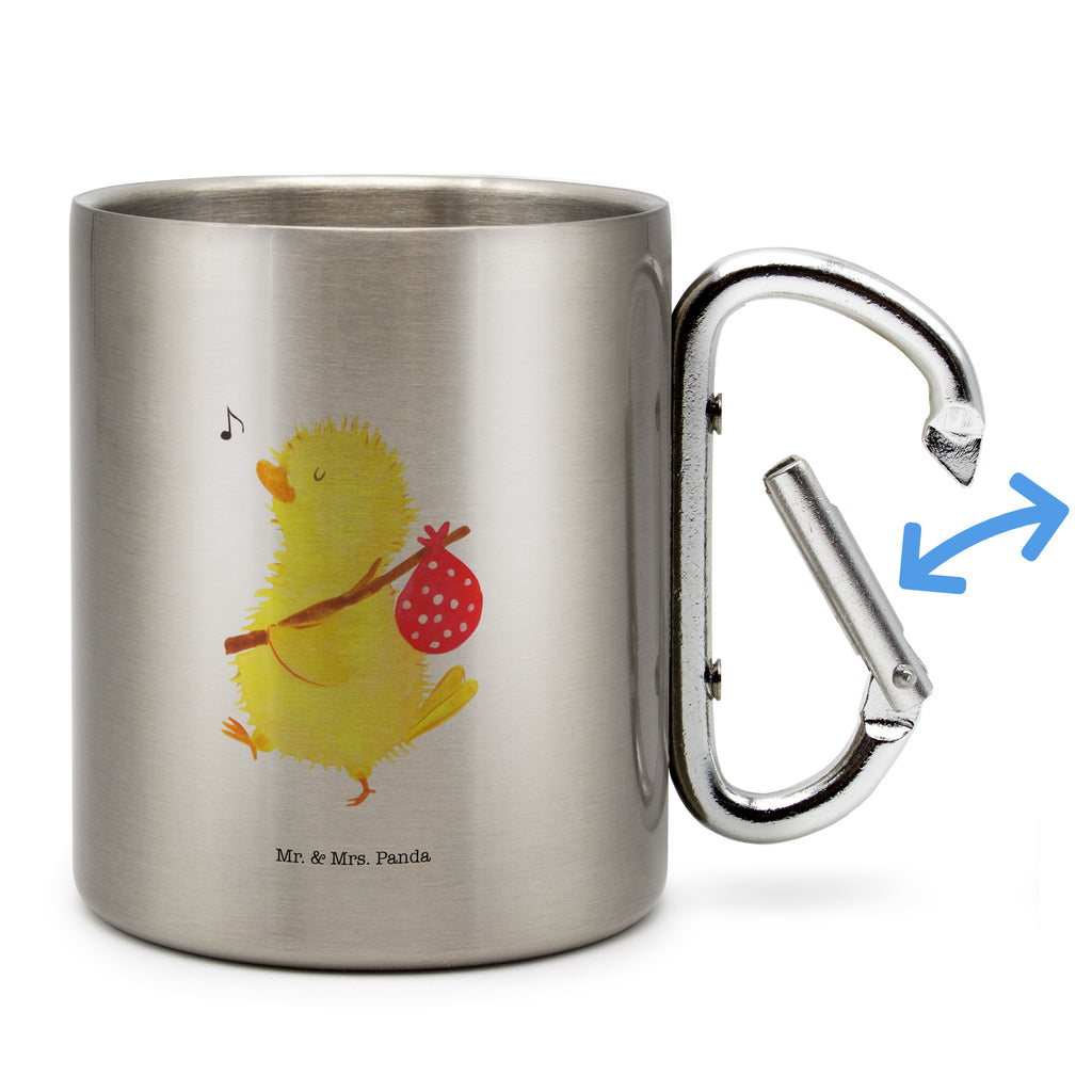 Edelstahlbecher Küken Wanderer Edelstahltasse, Karabiner, Edelstahlbecher, Outdoor, Camping, Tasse, Becher, Ostern, Osterhase, Ostergeschenke, Osternest, Osterdeko, Geschenk zu Ostern, Küken, Osterei, Ostereier, Ei, Frühlingsgefühle, Freude, Grüße, liebe Grüße, Frohe Ostern, Ostergrüße, Flausen, Wunder, Reisen, Weltenbummler, Zeit, Zeitmanagement, Backpacker
