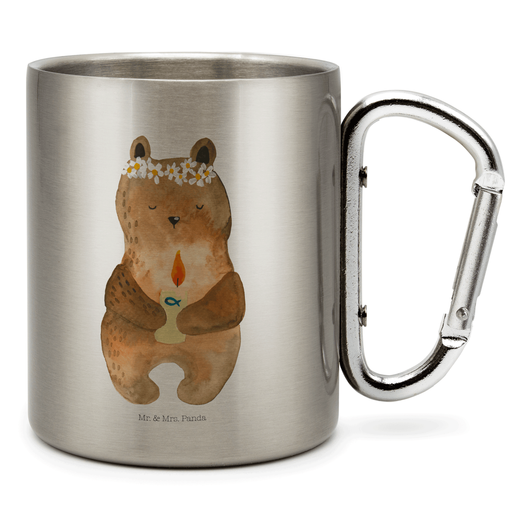 Edelstahlbecher Kommunion-Bär Edelstahltasse, Karabiner, Edelstahlbecher, Outdoor, Camping, Tasse, Becher, Bär, Teddy, Teddybär, Kommunion, Gottes Segen, Taufkerze, katholisch