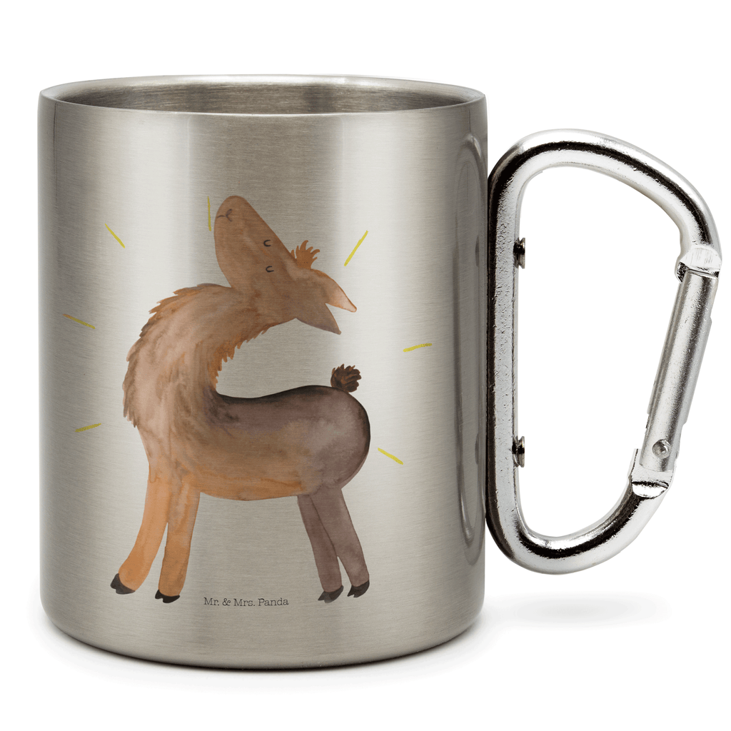 Edelstahlbecher Lama stolz Edelstahltasse, Karabiner, Edelstahlbecher, Outdoor, Camping, Tasse, Becher, Lama, Alpaka, Lamas, Außenseiter, Anders, Neustart, stolz, Hippie, Freundin, Freundinnen, beste Freundin, Kumpel, Familie, Family
