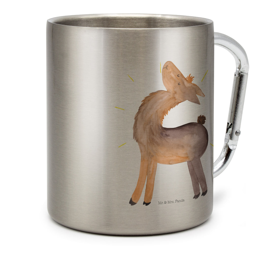 Edelstahlbecher Lama stolz Edelstahltasse, Karabiner, Edelstahlbecher, Outdoor, Camping, Tasse, Becher, Lama, Alpaka, Lamas, Außenseiter, Anders, Neustart, stolz, Hippie, Freundin, Freundinnen, beste Freundin, Kumpel, Familie, Family