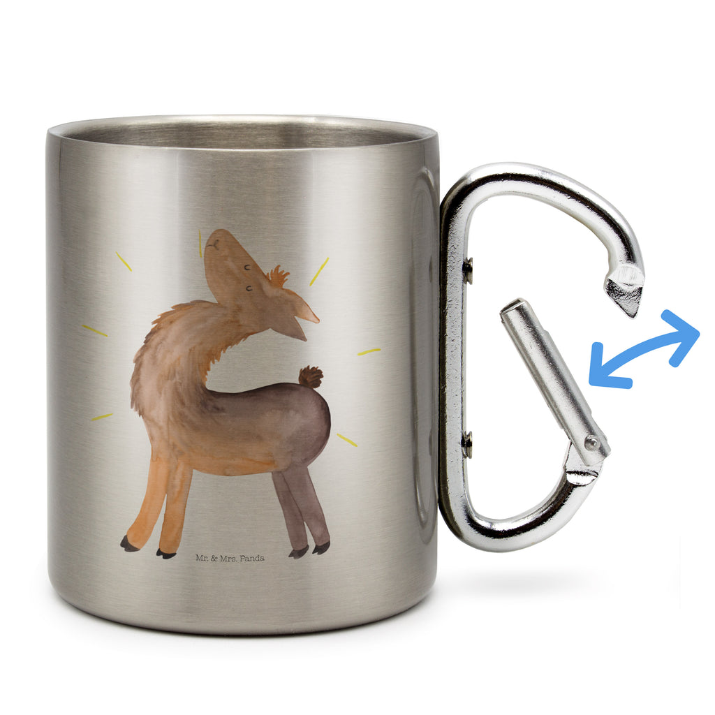 Edelstahlbecher Lama stolz Edelstahltasse, Karabiner, Edelstahlbecher, Outdoor, Camping, Tasse, Becher, Lama, Alpaka, Lamas, Außenseiter, Anders, Neustart, stolz, Hippie, Freundin, Freundinnen, beste Freundin, Kumpel, Familie, Family