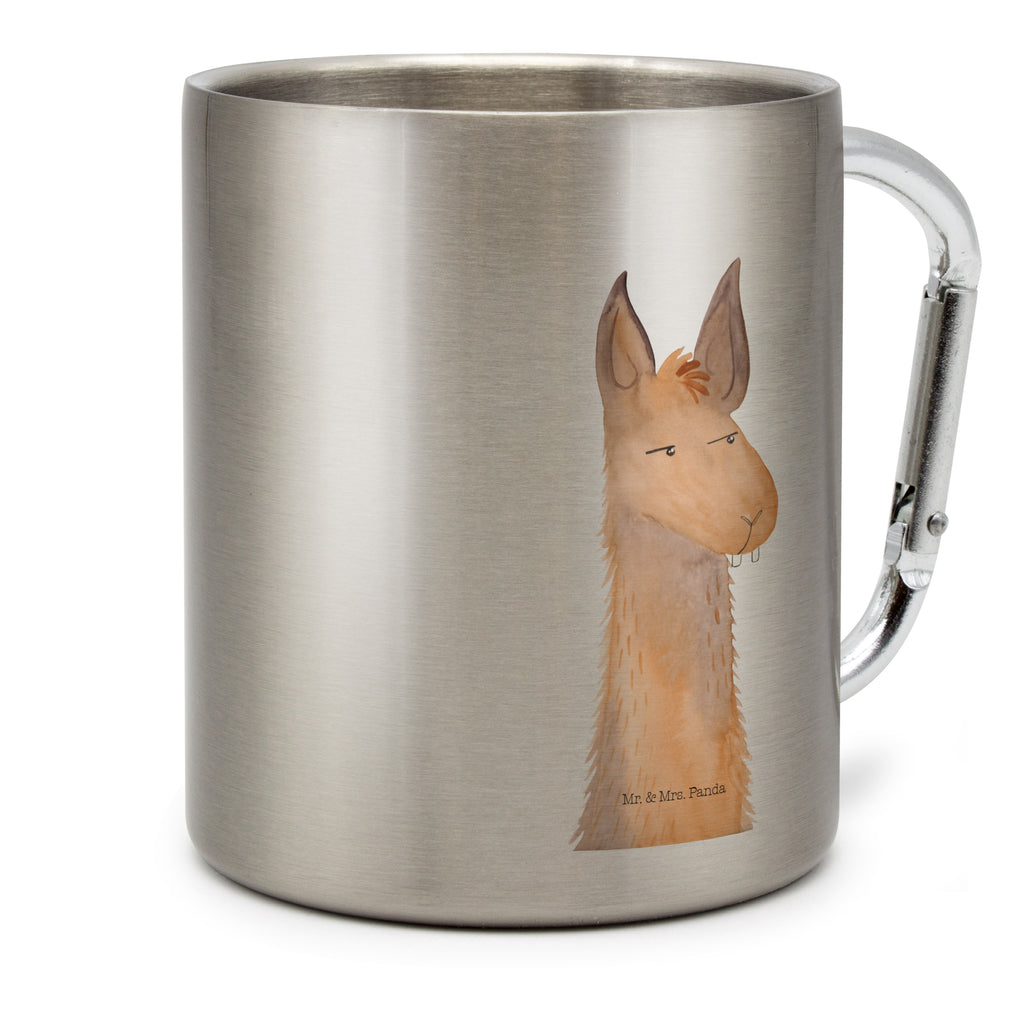 Edelstahlbecher Lamakopf genervt Edelstahltasse, Karabiner, Edelstahlbecher, Outdoor, Camping, Tasse, Becher, Lama, Alpaka, Lamas, Recht haben, genervt sein, Freundin, beste Freundin, Partnerin, Büro, Büroalltag, Chef, Chefin, Azubi