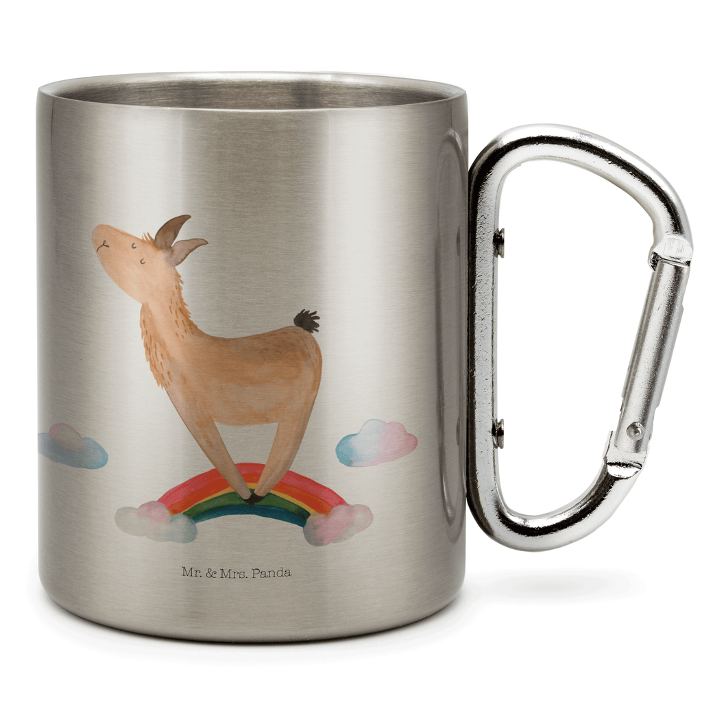 Edelstahlbecher Lama Regenbogen Edelstahltasse, Karabiner, Edelstahlbecher, Outdoor, Camping, Tasse, Becher, Lama, Alpaka, Lamas, Regenbogen, Haters gonna hate, Haters, Selbstständig, Außenseiter, Schule, Abi, Hobby, Wolkenland, Freiheit
