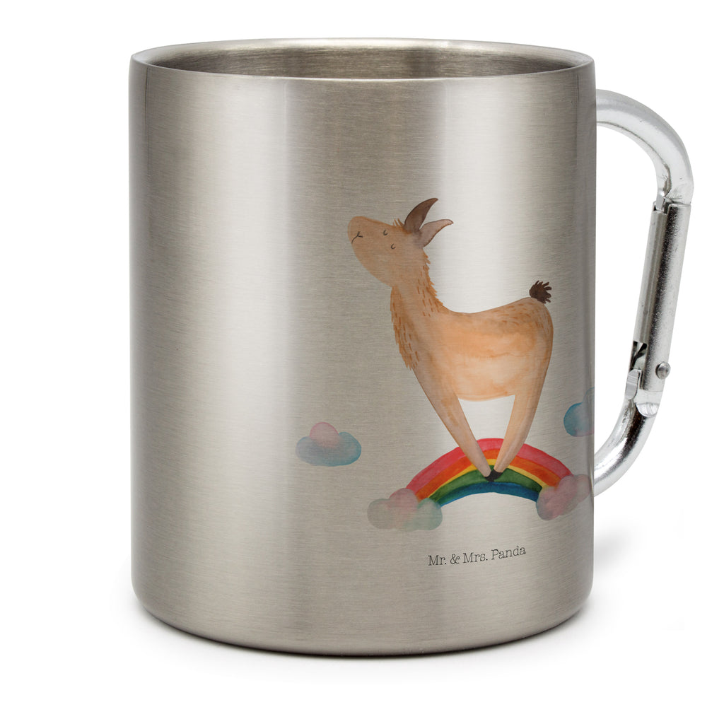 Edelstahlbecher Lama Regenbogen Edelstahltasse, Karabiner, Edelstahlbecher, Outdoor, Camping, Tasse, Becher, Lama, Alpaka, Lamas, Regenbogen, Haters gonna hate, Haters, Selbstständig, Außenseiter, Schule, Abi, Hobby, Wolkenland, Freiheit