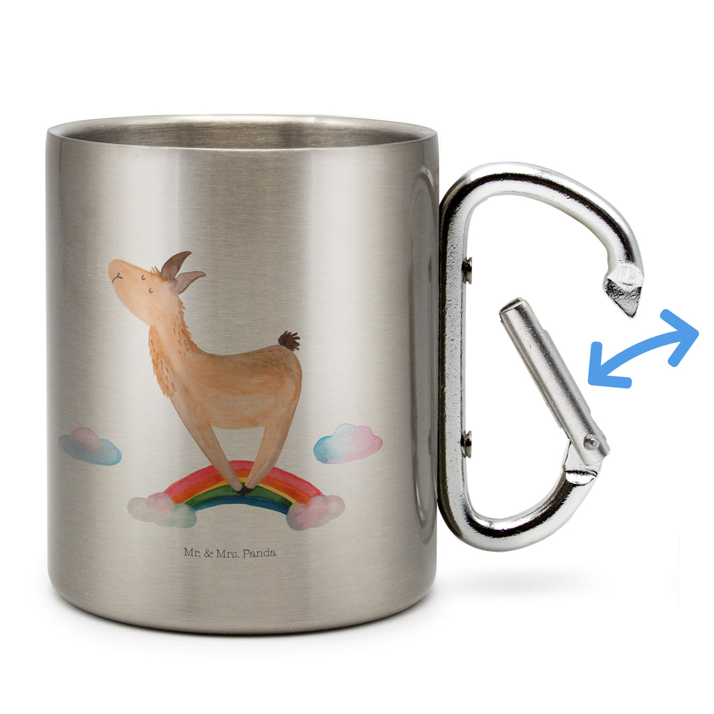 Edelstahlbecher Lama Regenbogen Edelstahltasse, Karabiner, Edelstahlbecher, Outdoor, Camping, Tasse, Becher, Lama, Alpaka, Lamas, Regenbogen, Haters gonna hate, Haters, Selbstständig, Außenseiter, Schule, Abi, Hobby, Wolkenland, Freiheit