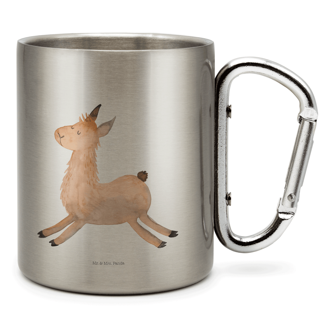 Edelstahlbecher Lama springend Edelstahltasse, Karabiner, Edelstahlbecher, Outdoor, Camping, Tasse, Becher, Lama, Alpaka, Lamas, Lieblingstag, Happy day, fröhlich, Glück, Freundin, Liebeskummer, Neustart, guten Morgen, Start, Prüfung, Abitur