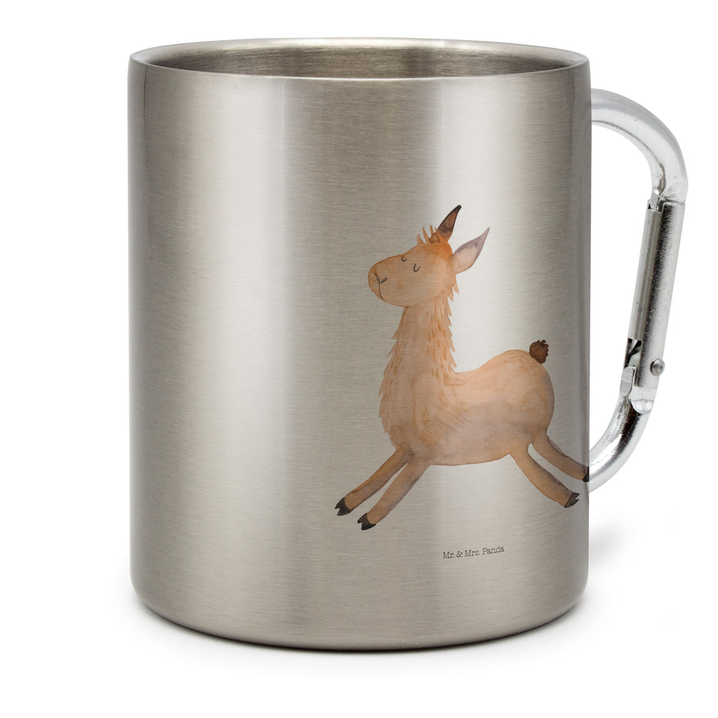 Edelstahlbecher Lama springend Edelstahltasse, Karabiner, Edelstahlbecher, Outdoor, Camping, Tasse, Becher, Lama, Alpaka, Lamas, Lieblingstag, Happy day, fröhlich, Glück, Freundin, Liebeskummer, Neustart, guten Morgen, Start, Prüfung, Abitur