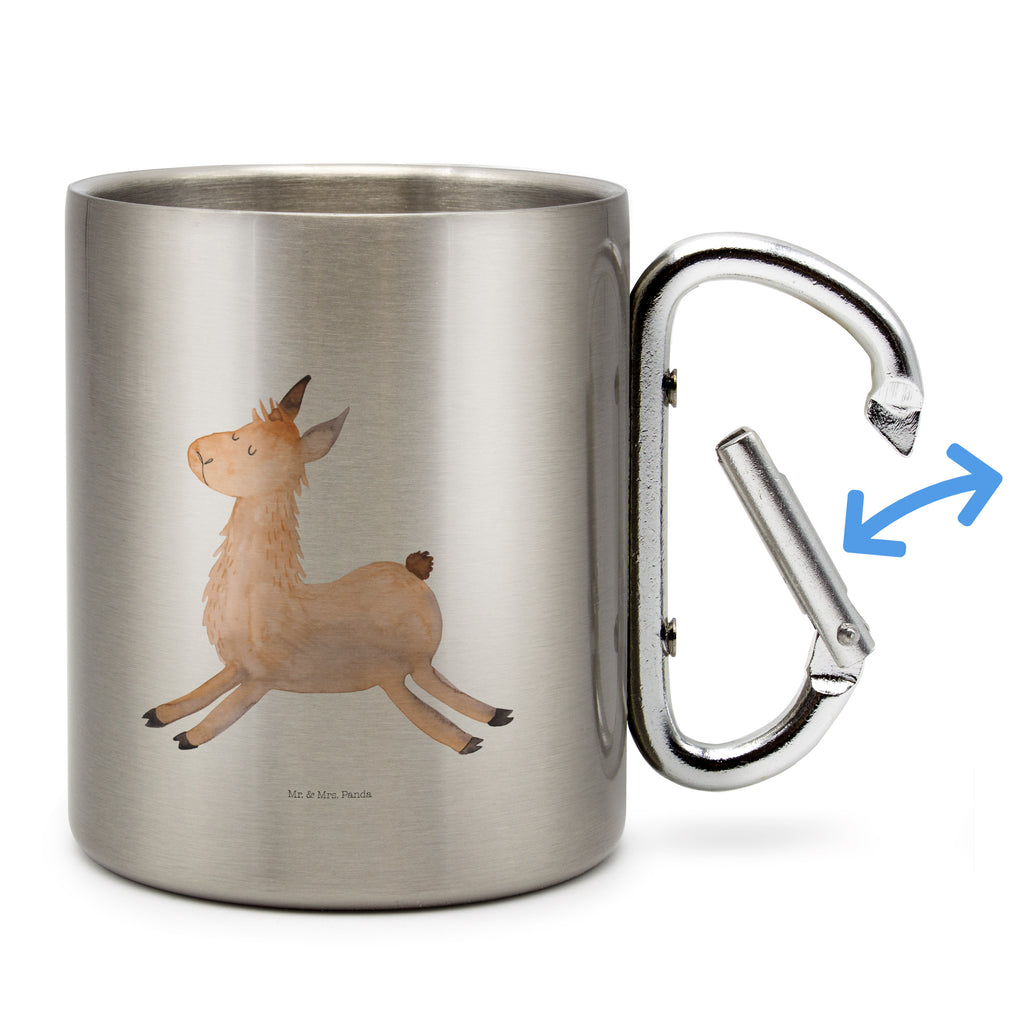 Edelstahlbecher Lama springend Edelstahltasse, Karabiner, Edelstahlbecher, Outdoor, Camping, Tasse, Becher, Lama, Alpaka, Lamas, Lieblingstag, Happy day, fröhlich, Glück, Freundin, Liebeskummer, Neustart, guten Morgen, Start, Prüfung, Abitur