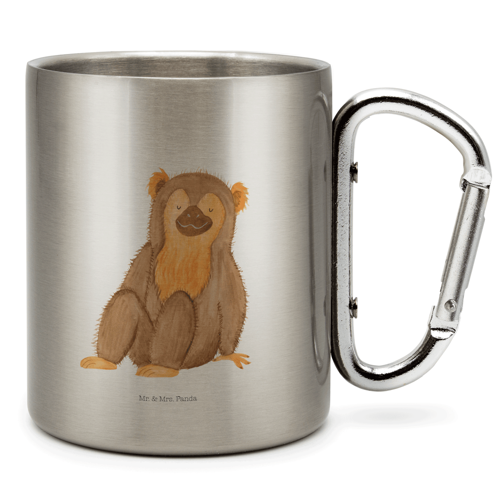 Edelstahlbecher Affe Edelstahltasse, Karabiner, Edelstahlbecher, Outdoor, Camping, Tasse, Becher, Afrika, Wildtiere, Affe, Äffchen, Affen, Selbstliebe, Respekt, Motivation, Selbstachtung, Liebe, Selbstbewusstsein, Selfcare